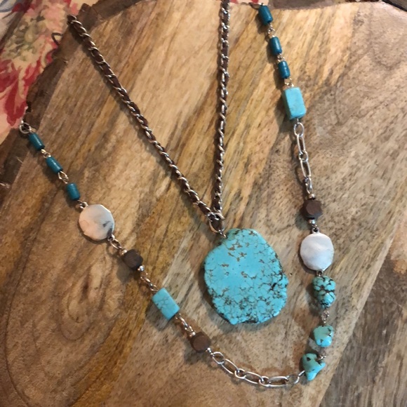 Vintage CHICOs Dual Layer Authentic Turquoise Suede Maxi Statement Necklace - Picture 6 of 16